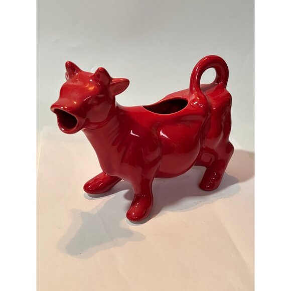 Red Ceramic Cow Creamer Figurine Vintage Milk Jug Kitchen Decor Collectible Glos - Picture 9 of 9